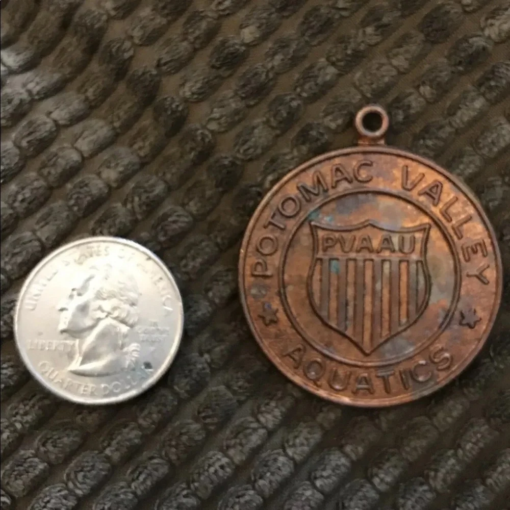 Vintage PVAAU Potomac Valley Aquatics Green Patina Copper Medal
